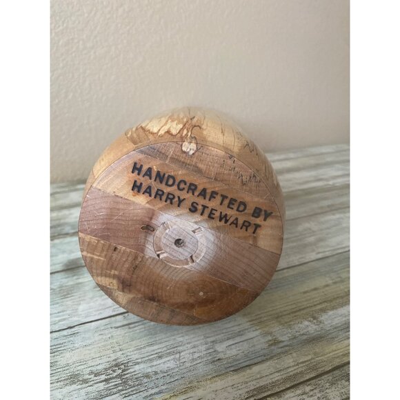 “Vintage Handcrafted Wooden 13" Candlestick Holder – Signed by Harry Stewart” - Picture 3 of 11